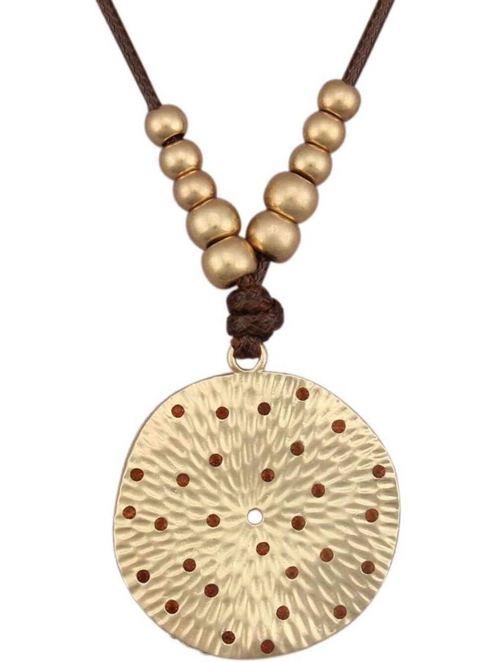 Women's Bohemian Dotted Gold Round Plate Textured Choker Leather Cord Item